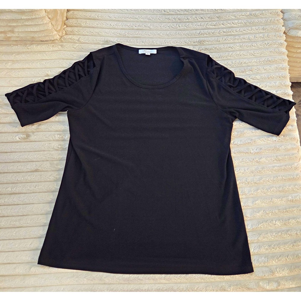 89th + Madison Black 3/4 Sleeve Top Cutout Sleeve Ladder Lattice sleeve Size S
